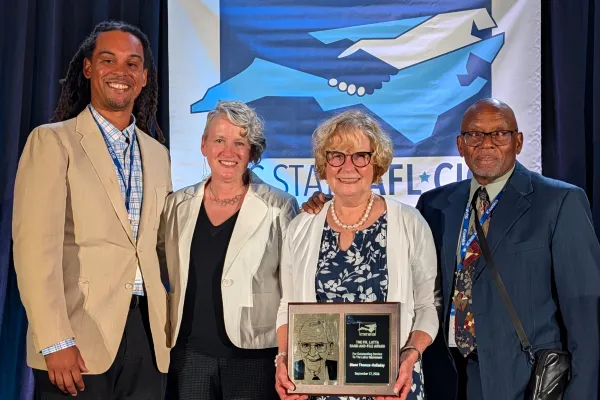 photo of PR Latta Award recipient Diane Thomas-Holladay with all three living NC AFL-CIO presidents